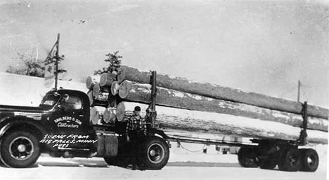 Truck hauling logs, Big Falls Minnesota, 1950