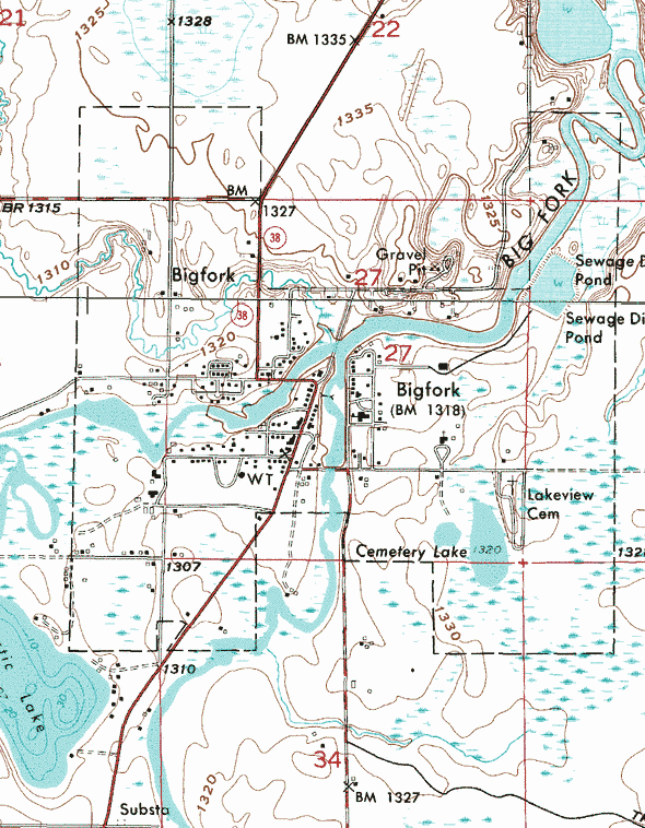 Topographic map of the Bigfork Minnesota area