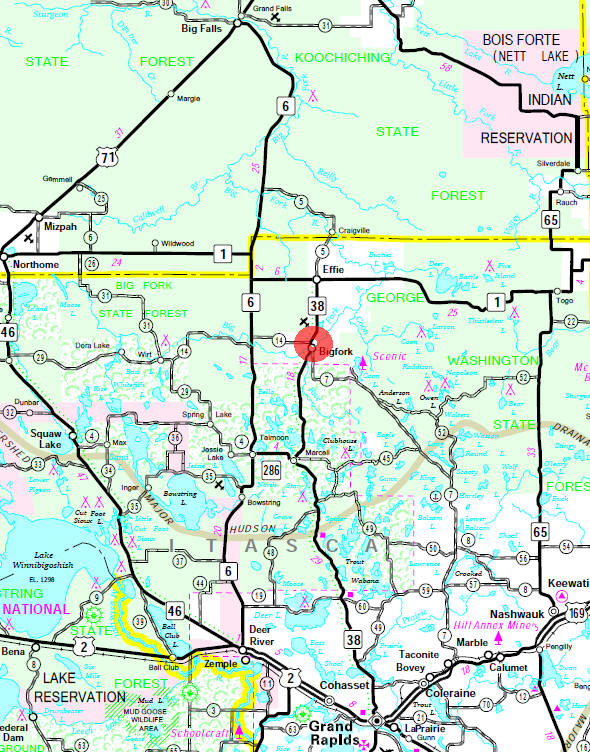 Minnesota State Highway Map of the Bigfork Minnesota area