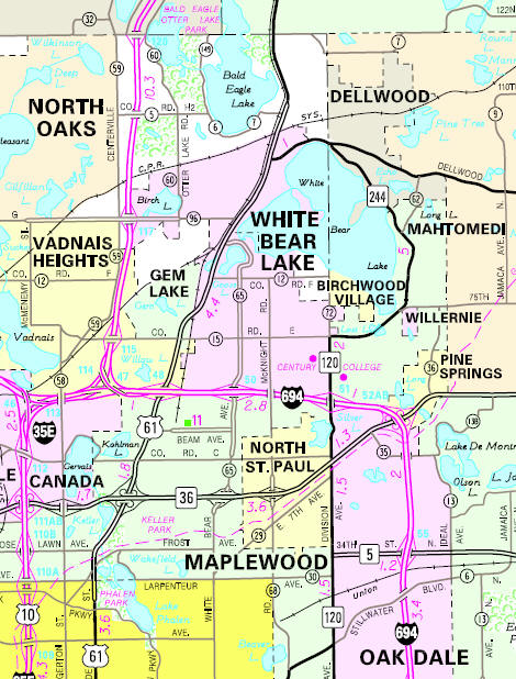 Minnesota State Highway Map of the Birchwood Village Minnesota area