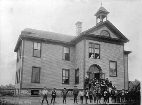 Public School at Biwabik with children in front, 1895