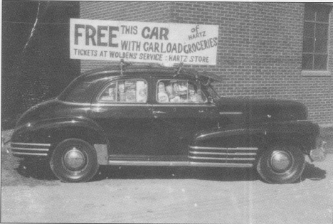 1946-1947 - Car load of groceries donated by Clarence Gulseth and Orin Wolden