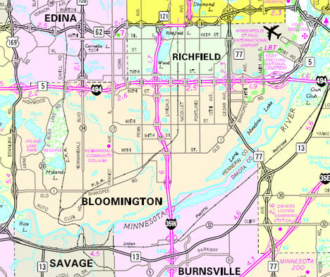 Minnesota State Highway Map of the Bloomington Minnesota area