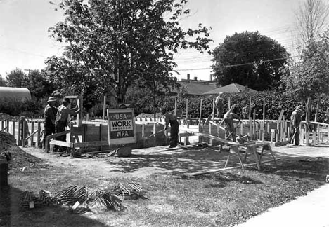 Constructing new community building, Blooming Prairie Minnesota 1936