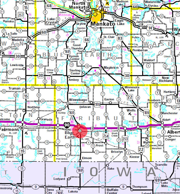 Minnesota State Highway Map of the Blue Earth Minnesota area