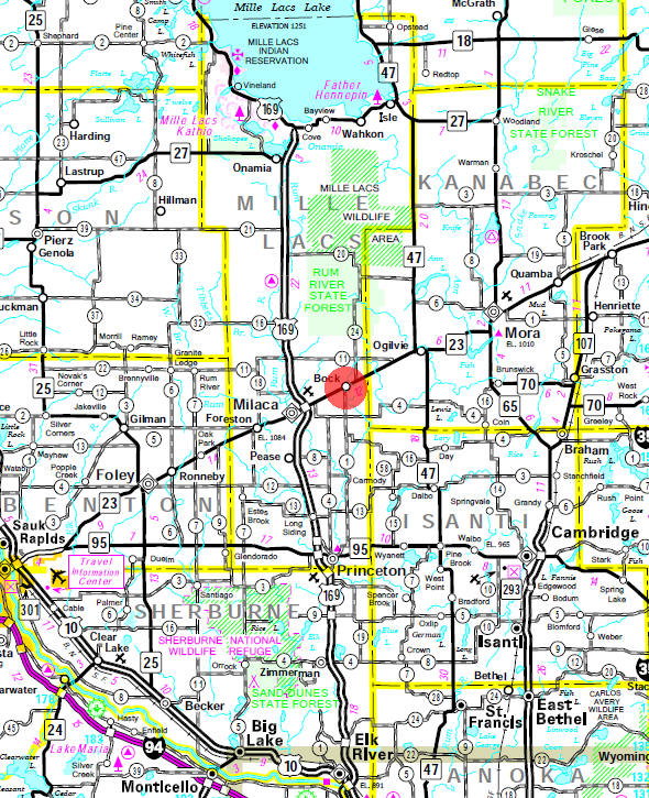 Minnesota State Highway Map of the Bock Minnesota area 