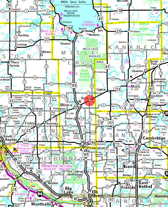Minnesota State Highway Map of the Bock Minnesota area