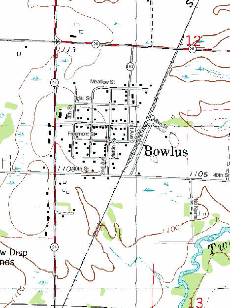 Topographic Map of Bowlus Minnesota