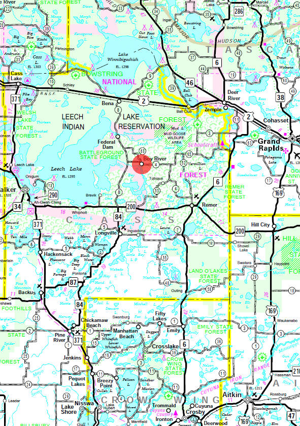 Minnesota State Highway Map of the Boy River Minnesota area
