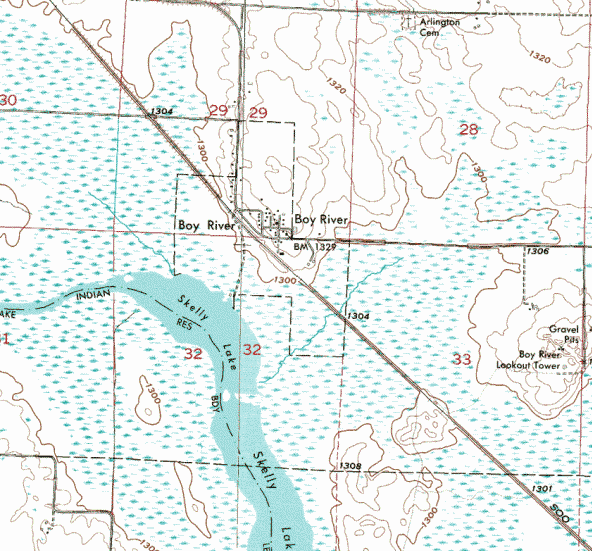 Topographic map of the Boy River Minnesota area