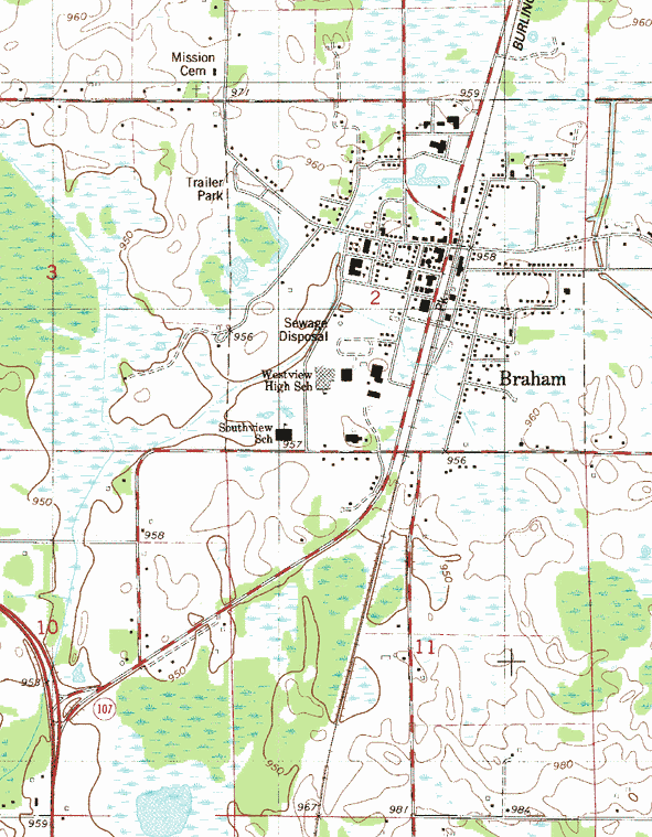 Topographic map of the Braham Minnesota area