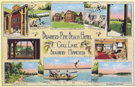 Pine Beach Hotel on Gull Lake, Brainerd Minnesota, 1930's