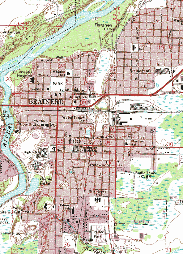 Topographic map of the Brainerd Minnesota area
