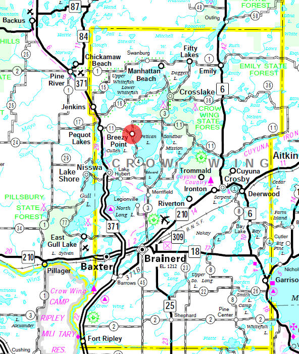 Minnesota State Highway Map of the Breezy Point Minnesota area