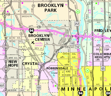 Minnesota State Highway Map of the Brooklyn Center Minnesota area