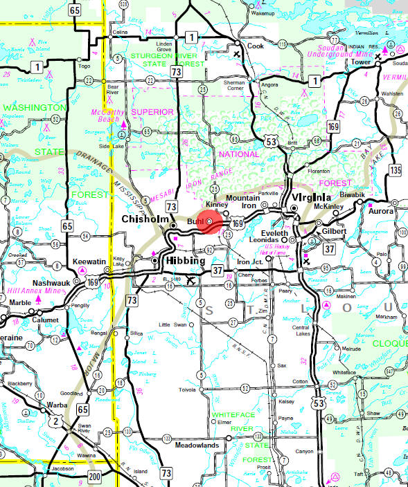 Minnesota State Highway Map of the Buhl Minnesota area