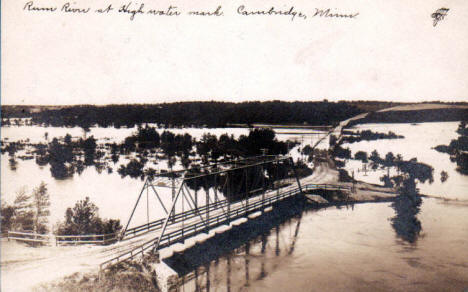 Rum River Bridge during flood, Cambridge Minnesota, 1906