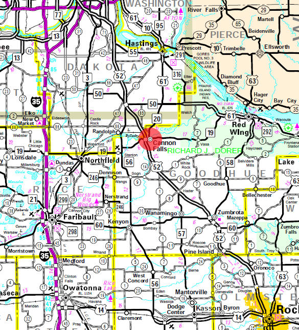 Minnesota State Highway Map of the Cannon Falls Minnesota area