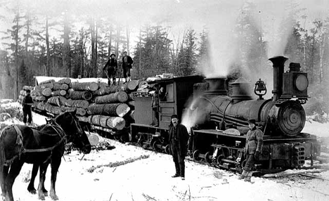 Loaded logging train, J.M. Paine and Company, Carlton Minnesota, 1890