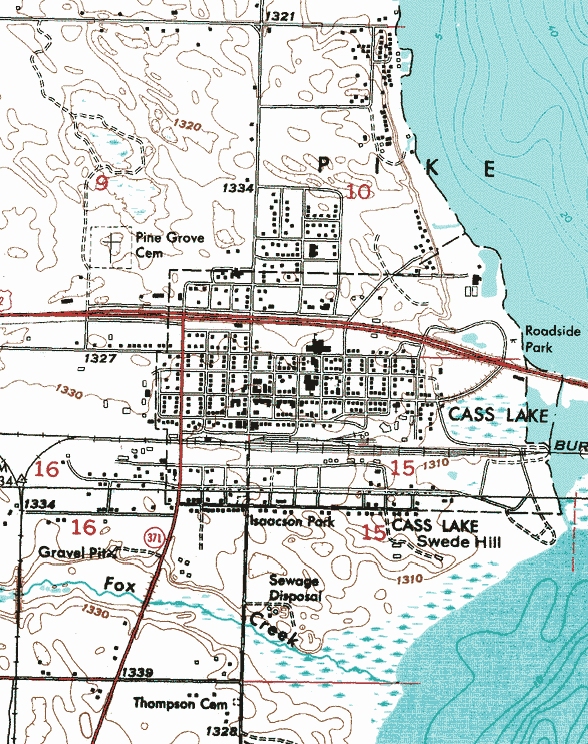 Topographic map of the Cass Lake Minnesota area