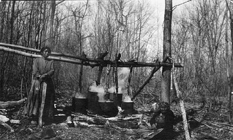 Indians making maple sugar, Cass Lake Minnesota, 1905
