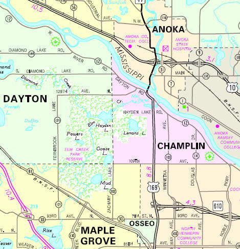 Minnesota State Highway Map of the Champlin Minnesota area