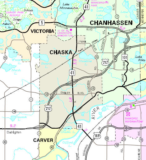Minnesota State Highway Map of the Chaska Minnesota area