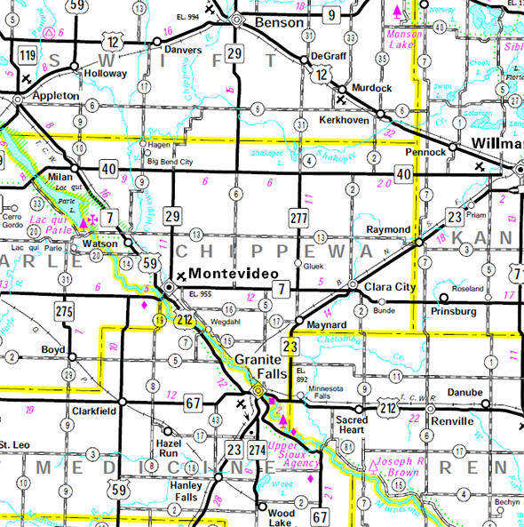 Minnesota State Highway Map of the Chippewa County Minnesota area