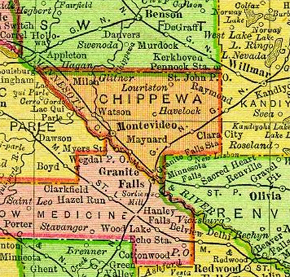 1895 Map of Chippewa County Minnesota