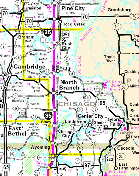 Minnesota State Highway Map of the Chisago County area