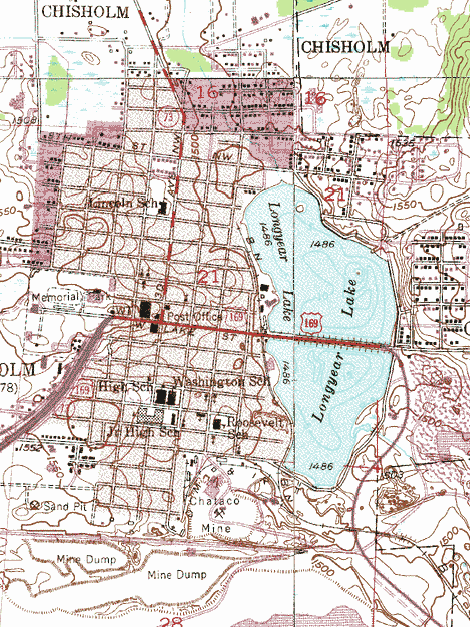 Topographic map of the Chisholm Minnesota area