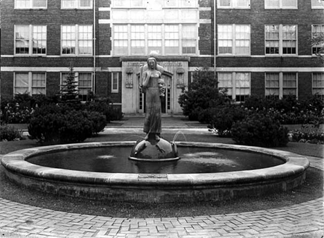 Fountain Figure, "Youth" by Samuel Sabean, at entrance of High School, Chisholm Minnesota, 1940