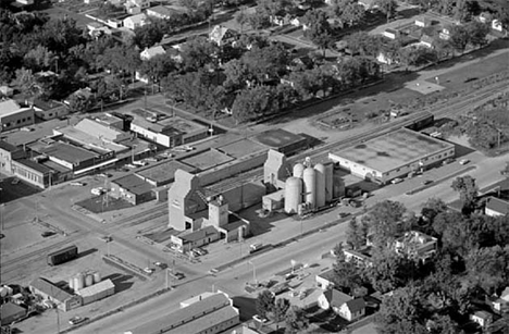 Aerial view, Elevator and surrounding area, Clara City Minnesota, 1969