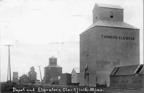 Depot and Elevators, Clarkfield Minnesota, 1916