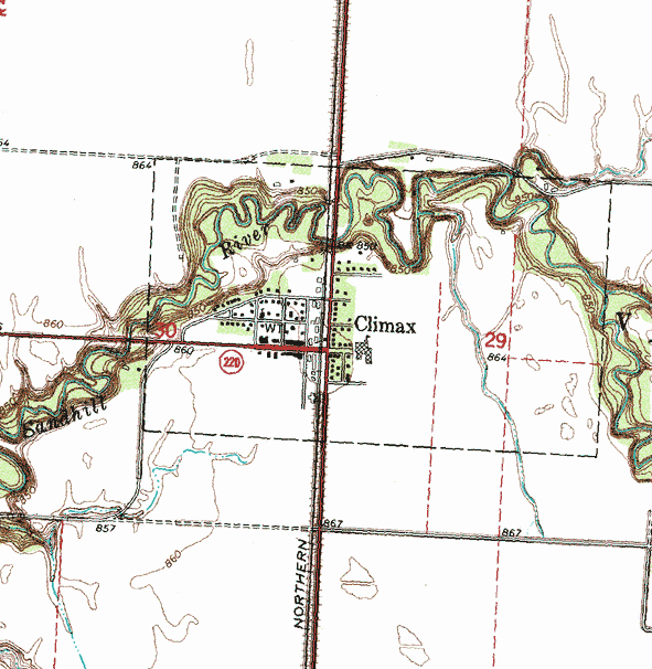 Topographic map of the Climax Minnesota area