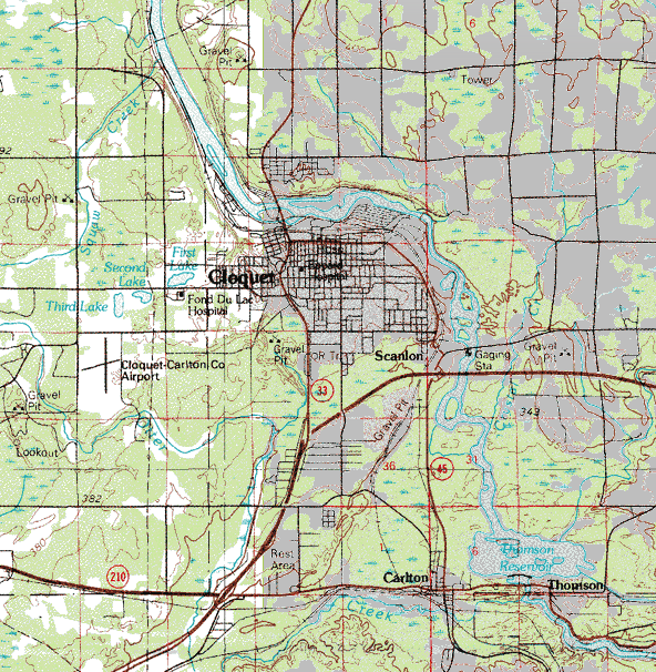 Topographic map of the Cloquet Minnesota area