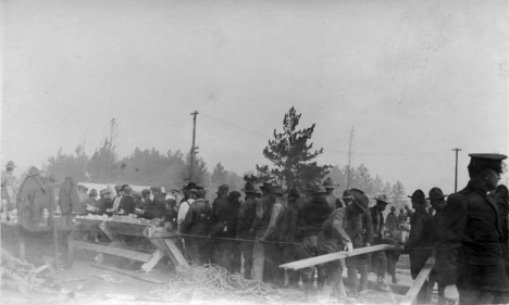 Mealtime at refugee camp after Great Fire, Cloquet Minnesota, 1918