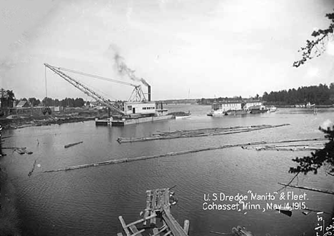 US Dredge Manitou and Fleet, Cohasset Minnesota, 1915