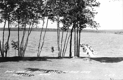 Boat Dock at Itasca Lodge on Rice Lake near Cohasset Minnesota, 1940