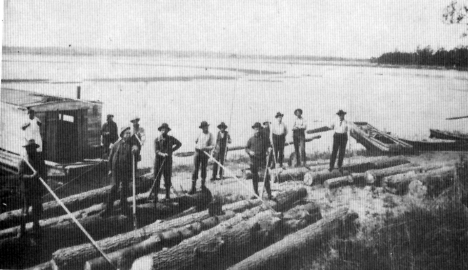 Lumberjacks on the Mississippi River in Cohasset Minnesota, 1903