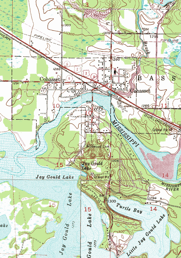 Topographic map of the Cohasset Minnesota area