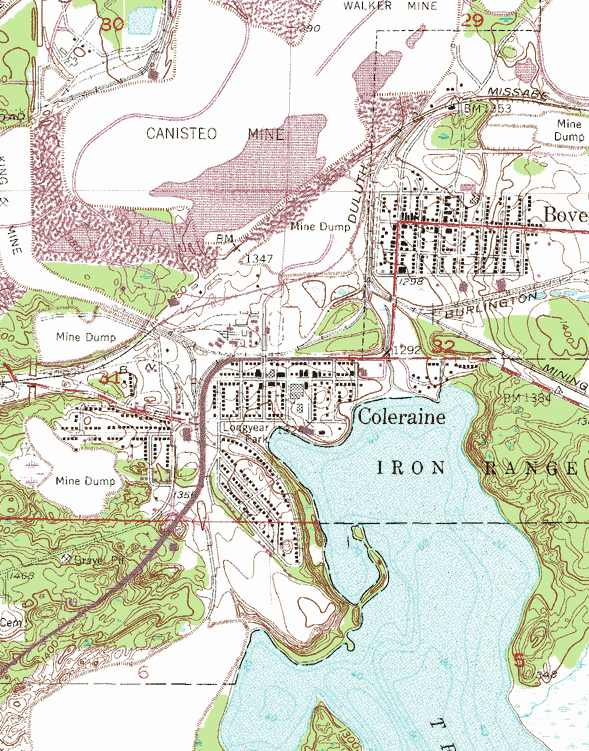 Topographic map of the Coleraine Minnesota area