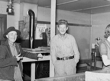Lumberjacks in a saloon in Craigville Minnesota, 1937