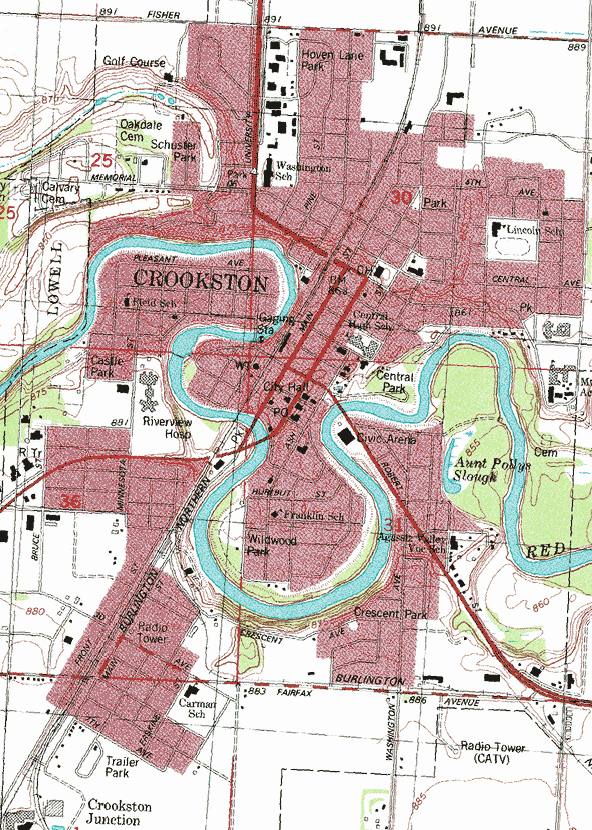 Topographic map of the Crookson Minnesota area