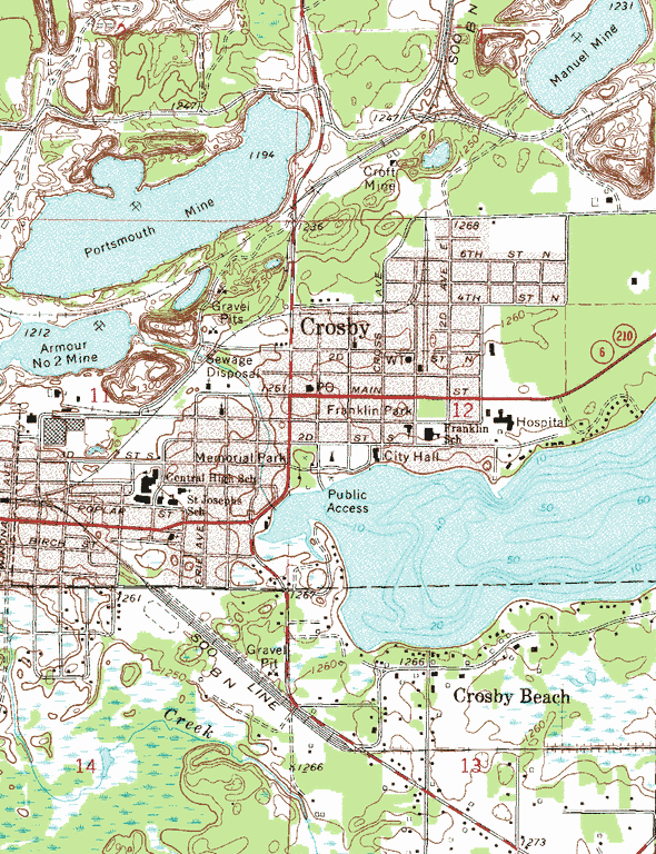 Topographic map of the Crosby Minnesota area