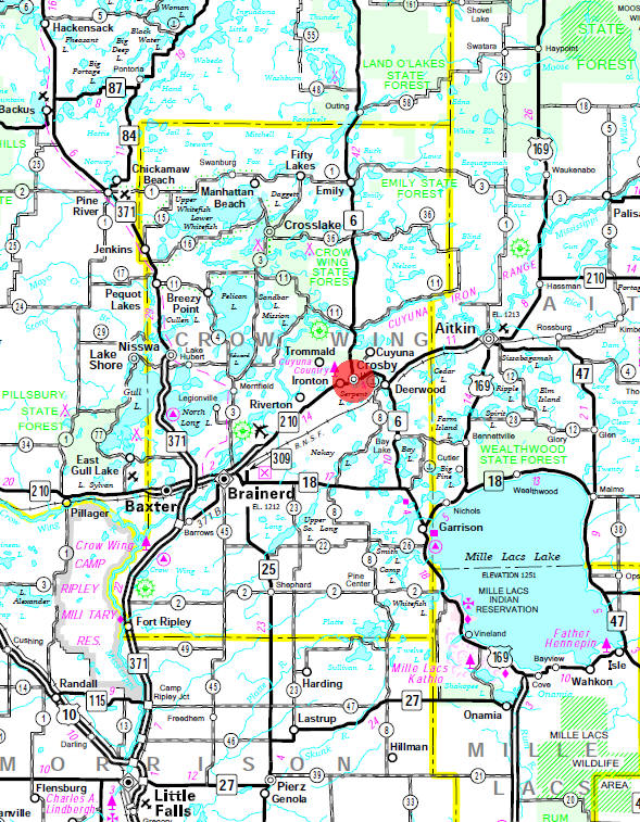 Minnesota State Highway Map of the Crosby Minnesota area