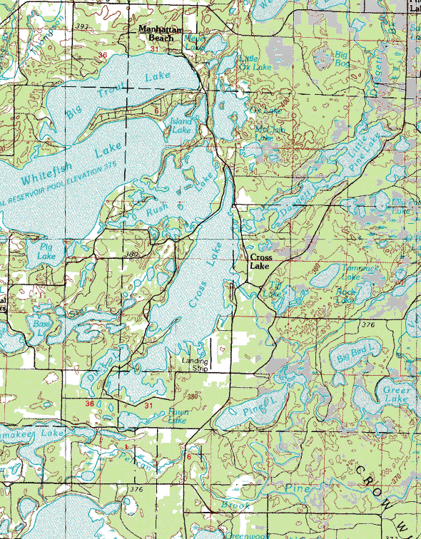 Topographic map of the Crosslake Minnesota area