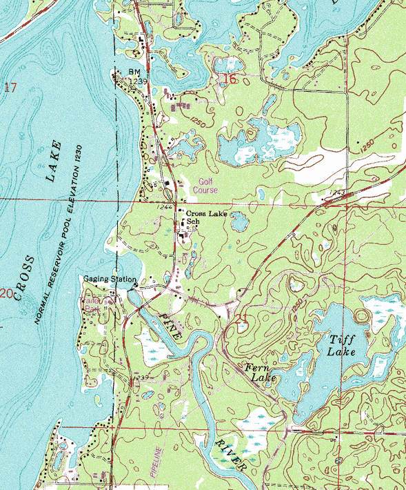 Topographic map of the Crosslake Minnesota area