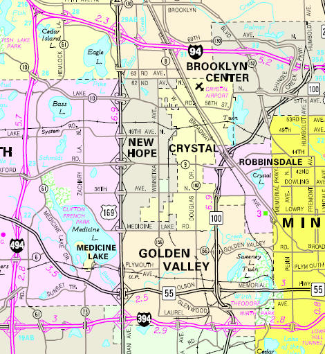 Minnesota State Highway Map of the Crystal Minnesota area