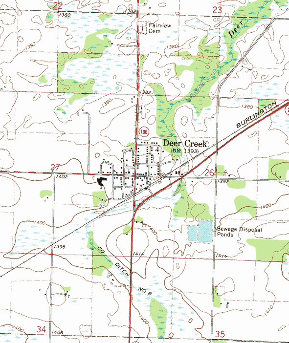 Topographic map of the Deer Creek Minnesota area